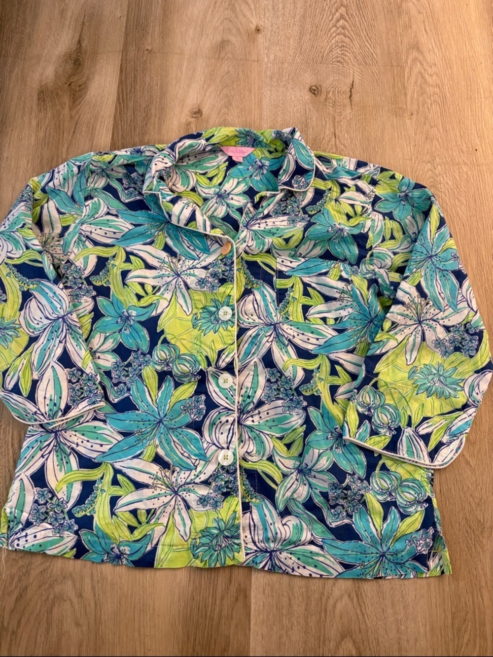 Lilly Pulitzer Pajama Top Medium - Sapphire Pool Tropical Tango - Blue/Green